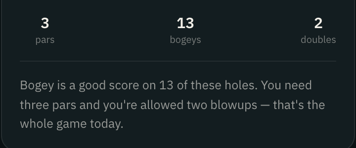 What 89 costs you: three pars, thirteen bogeys, two doubles.